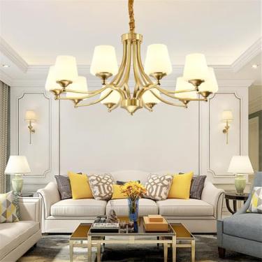 Imagem de Lâmpada Pingente Candelabro LED De Latão Com Estilo Luxuoso Americano E Retro: Design Criativo Para Sala De Estar, Restaurante, Quarto, Estudo, Villa, Hotel E Café (M 10 luzes)