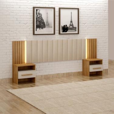 Imagem de Cabeceira de Casal com 2 Mesas de Cabeceira e Led Los Angelis Cumaru / Cinza