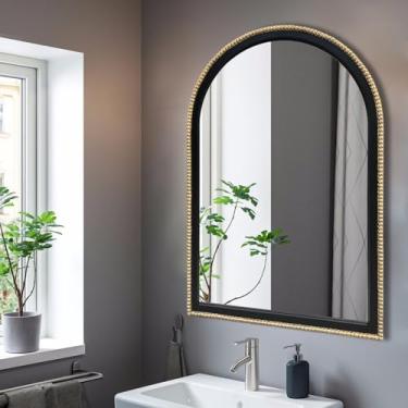 Imagem de WAMIRRO Espelho dourado ornamentado, preto arqueado Morden luxuoso sala de estar decorativa casa de banho de fazenda Mirorrs para entrada Firplace Corredor 91 cm x 71 cm