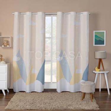 Imagem de Cortina Infantil Estampada, 3,00x2,20m, 2 Folhas, Poliéster, Decorativa para Quarto, Sala, Escola (MONTANHA AMARELO)