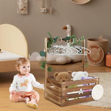 Imagem de Armário de caixa de chá de bebê com alça, cesta de madeira para chá de bebê, cesta prática para recém-nascidos, caixa de armazenamento de bebê de fácil montagem para gravidez, festa dos pais