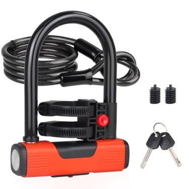 Imagem de ZUKKA Trava de bicicleta resistente anti-roubo em U com cabo de aço de segurança U-Locks de bicicleta com chaves e suporte de montagem resistente para estrada, montanha, bicicleta elétrica e dobrável