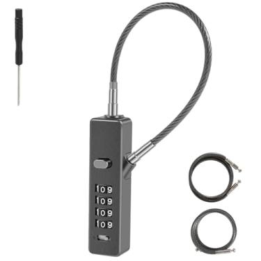 Imagem de Tzdxfgl Fechaduras de cabo com combinação, cadeado de corda de 4 dígitos de liga de zinco com cabo de 3 fios, cadeado de fio de bagagem à prova d'água, trava de cabo de segurança de bicicleta