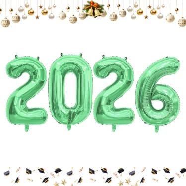 Imagem de Balões de 102 cm 2026 com números de folha verde oliva para celebração do festival de ano novo de 2026 ou decorações de artigos de festa de aniversário, balão de ano novo 2026, balão de véspera de ano