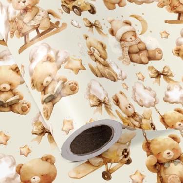 Imagem de WRAPAHOLIC Teddy Bear Rolo de papel de embrulho para chá de bebê - Mini rolo - 43 cm x 40 cm - Papel de embrulho neutro para bebê, urso de pelúcia marrom, perfeito para crianças, meninos, meninas