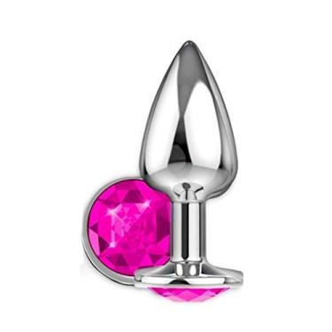 Imagem de Plug Anal Jóia Cromado C/Pedra Colorida Morashop Brinquedo Erótico (Rosa)