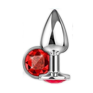 Imagem de Plug Anal Jóia Cromado C/Pedra Colorida Morashop Brinquedo Erótico (Vermelho)