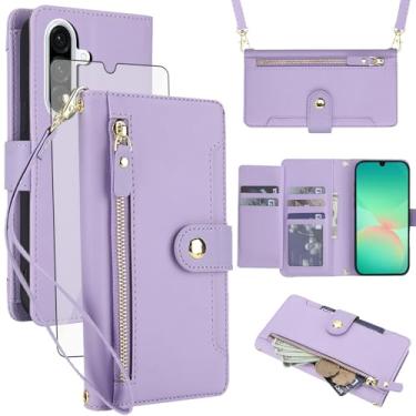 Imagem de Asuwish Capa de celular para Samsung Galaxy A16 5G/4G carteira com zíper, protetor de tela de vidro temperado e alça de pulso transversal, porta-cartão de crédito A 16 16A SM-A166U mulheres meninas