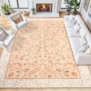 Imagem de Tapetes de 20 x 25 cm para sala de estar, tapete floral lavável laranja para quarto, tapete macio antiderrapante para cozinha, sala de jantar, tapetes grandes boho para crianças, berçário, escritório