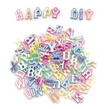 Imagem de 400 peças de contas grandes de letras do alfabeto, amuletos grandes de A-Z para fazer joias, pulseiras, colares, chaveiros, artesanato DIY, contas de plástico para acessórios personalizados (cor