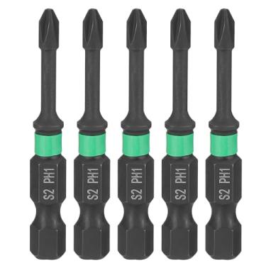 Imagem de HARFINGTON 5 peças de chave de fenda Phillips de impacto número 1 PH1 haste sextavada de 1/10.2 cm (50 mm) de comprimento 0,3 cm, brocas magnéticas de cabeça cruzada de aço S2, parafusadeiras