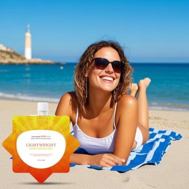 Imagem de Protetor solar ultraleve e resistente à água com toque seco FPS 50 PA+++, proteção UVA/UVB de amplo espectro, gel de proteção solar de ajuste arejado, fórmula não oleosa e não oleosa, sem gesso branco