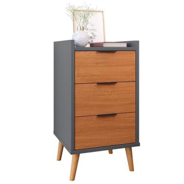 Imagem de Mesa De Cabeceira Retrô Mesinha Decorativa Quarto Casal - Toni 3 Gavetas (Unitário 1 Onix Com Cinamomo)