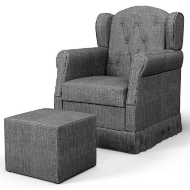 Imagem de Poltrona de Amamentação e Descanso Fixa com Puff Lucy P04 Linho Cinza Escuro - Mpozenato