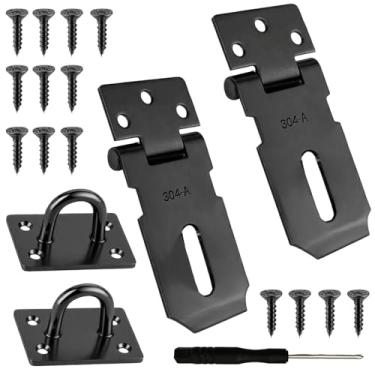Imagem de Wopanxye Ferrolho de cadeado de porta preto, pacote com 2 travas de segurança de aço inoxidável, trava de galpão resistente com parafusos, para armário, gaiola para animais de estimação, caixa, cerca
