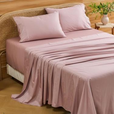 Imagem de Bedlifes Lençóis com bolso profundo 45 a 61 cm, algodão egípcio Queen Size 1000 fios, 4 peças - serve para colchões extra grossos, refrescantes e respiráveis (rosa claro)