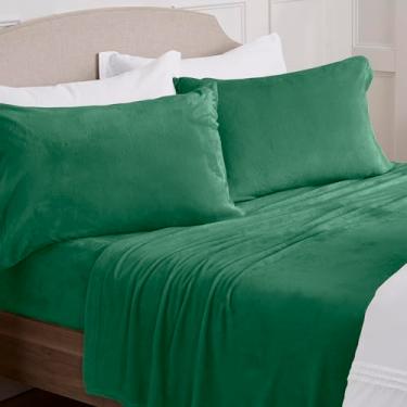 Imagem de NY Loft Conjunto de lençóis de microfibra ultramacia | King Size | Lençóis super felpudos | Tema festivo | Bolsos extra profundos | Calor aconchegante | Coleção Tribeca (King - Verde pinheiro)