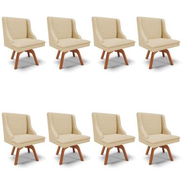 Imagem de Kit 8 Cadeiras Estofadas Base Giratória de Madeira Lia Veludo Off White Luxo - Ibiza