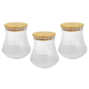 Imagem de Kit 3 Pote de Vidro Canelado com Tampa de Bambu Hermético 700ml - WARI
