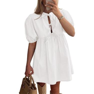 Imagem de Vestido feminino PRETTYGARDEN Summer A Line, gravata borboleta, branca