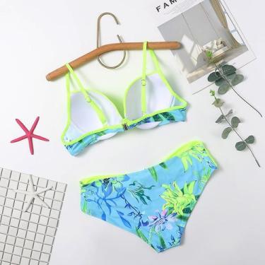 Imagem de Roupa de banho feminina Sexy Leaves Printing Split Sling Swimsuit - HU