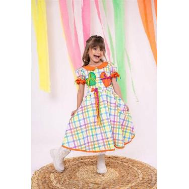 Imagem de Vestido Junino Quadrilha Luxo Dois Corações Laranja - Festa Junina - F