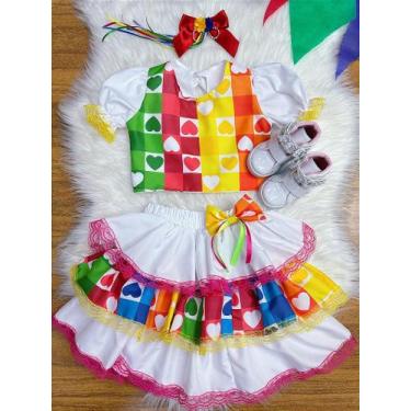Imagem de Conjunto Meninas Junino Cropped Colorido Branco com Mini Saia - Fabulo
