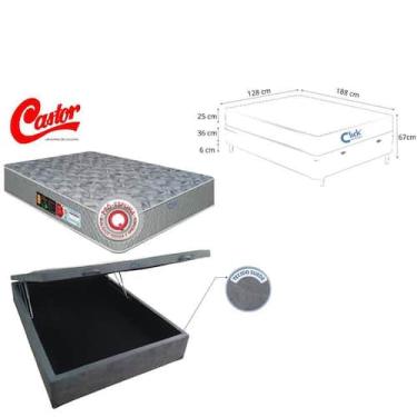 Imagem de Conjunto Box Baú Viúva 128x188 Colchão Castor D33 Sleep Max Espuma Fir
