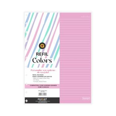 Imagem de Refil de folhas Rosa para Caderno de Discos Grande com 50 folhas com 11 furos abyara graf compatível com Caderno Inteligente