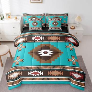 Imagem de Erosebridal Jogo de cama queen sudoeste, 7 peças, rústico, tribal, asteca, para crianças, meninos, meninas, geométrico, vintage, étnico mexicano, conjunto de lençol com edredom