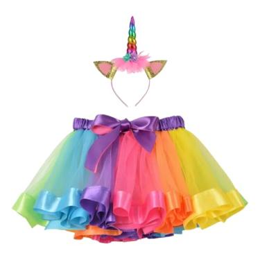 Imagem de Fantasia Unicórnio Infantil e Adulto, Saia de Tule Colorida com Tiara, Cintura Ajustável até 50cm, Carnaval e Festas
