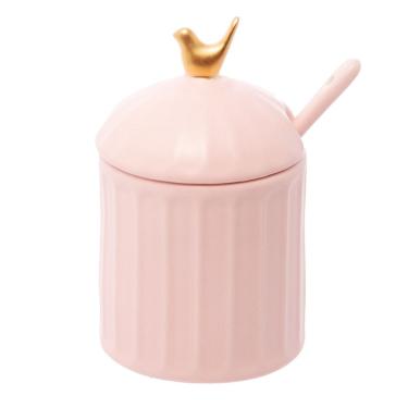 Imagem de Açucareiro de Cerâmica C/Colher Colibri Rosa 10,5x7cm Wolff