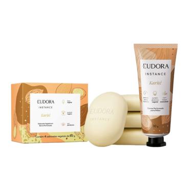 Imagem de Creme para Mãos e 4 Sabonetes Vegetal em Barra Perfumado Eudora Instance Karité 80g
