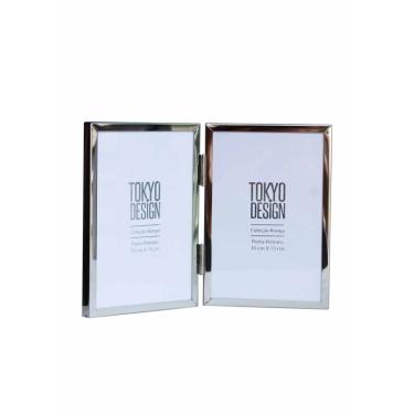 Imagem de Porta Retrato Duplo Livro Abre fecha em Metal e Vidro 10x15