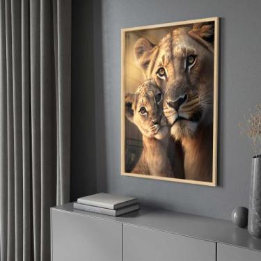 Imagem de Quadro Decorativo com Moldura e Acrilico Cristal Vidro Leoa Filhote Fa