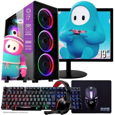 Imagem de Computador PC Gamer Completo TOB Intel Core i7 SSD 240GB 16GB Teclado Mouse Mouse Pad e Headset Gamer Monitor 19” Windows 10 Pro Trial