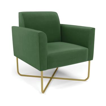 Imagem de Poltrona Base X Industrial Dourado Marisa Suede Verde  D03 - D?Rossi