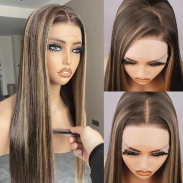 Imagem de Peruca frontal de renda sintética com destaque BLL Honey Blonde 26"