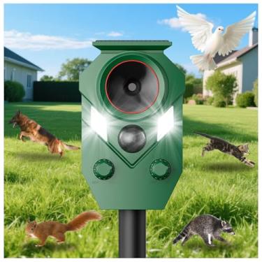Imagem de Repelente solar ultrassônico de animais ao ar livre – Repelente de veado ativado por sensor de movimento com luzes intermitentes e som, à prova d'água IP65, dissuasor para gatos, cães, guaxinins