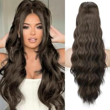 Imagem de NOSTALGIA Extensão De Rabo Cavalo Cacheado Com Cordão, Longo E Ondulado Castanho Escuro, 26" Sintético Para Uso Diário Feminino