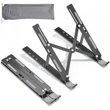Imagem de Suporte PortáTil DobráVel de Liga de AlumíNio para Laptop, Suporte para Telefone - 7 NíVeis AjustáVeis, Design Ergonômico para Laptops de Até 18 Polegadas (Preto)