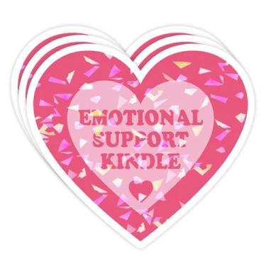 Imagem de (3 peças) Adesivo holográfico Kindle de suporte emocional – Decalque de vinil com coração rosa fofo para Kindle, laptop, garrafa de água, amantes de livros, leitores, estudantes, presente de 7,6 cm