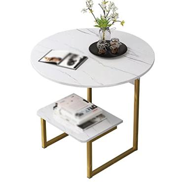 Imagem de Mesa de centro de mesa de centro redonda de 2 camadas com pés de metal, usada para quarto, sala de estar, sofá, mesa de chá industrial, 50 × 50 × 56 cm, mesas de canto para sala de estar