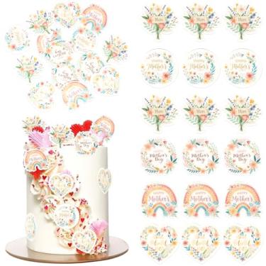 Imagem de Rsstarxi Pacote com 60 topos de bolo comestíveis floral feliz dia das mães comestível feliz dia das mães cupcake papel wafer amor mãe cupcake escolhas para melhor decoração de bolo de festa do dia das