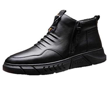 Imagem de Bigfanshu Botas de neve masculinas protetoras e resistentes ao desgaste, botas quentes e confortáveis para caminhadas de inverno, moda masculina, Oxford, cano médio, sem cadarço, botas Oxford e Derby, Preto, 7 Wide