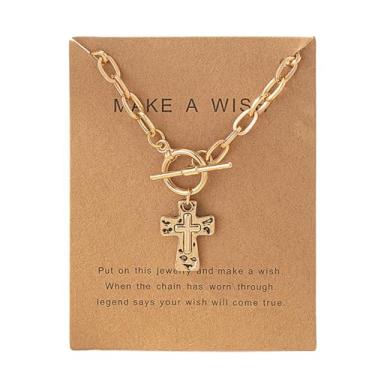 Imagem de JIFUYEFUJI Colar de cruz grossa, encantador colar com pingente de cruz personalizado de camada dupla feito de ouro e prata, joia simples e elegante, um presente para o primeiro batismo religioso, Free