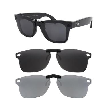 Imagem de HILEEN Óculos de sol polarizados com clipe para Ray-Ban Meta Wayfarer RW4008 53-22 para homens e mulheres proteção UV - preto + prata