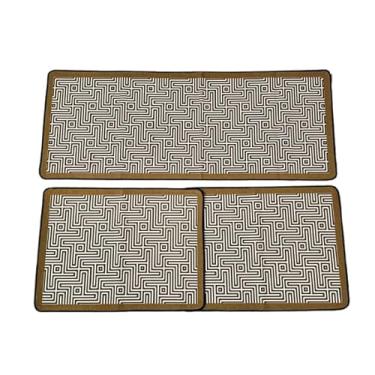 Imagem de Jogo De 3 Peças Tapete Cozinha Antiderrapante Jacquard Decoracao Impecavel Kit Tapete Cozinha(Labirinto Bege)