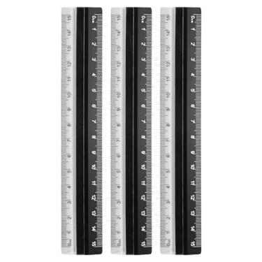 Imagem de Generic 3 réguas retas 15 cm régua de transferidor de liga de alumínio de plástico métrico ferramenta de medição geométrica para escritório de arquiteto artista, preto
