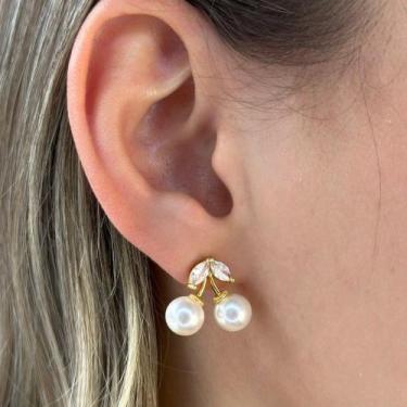 Imagem de Brinco Cereja Pérolas Zircônia Navete Banhado em Ouro 18k - Anastásia 